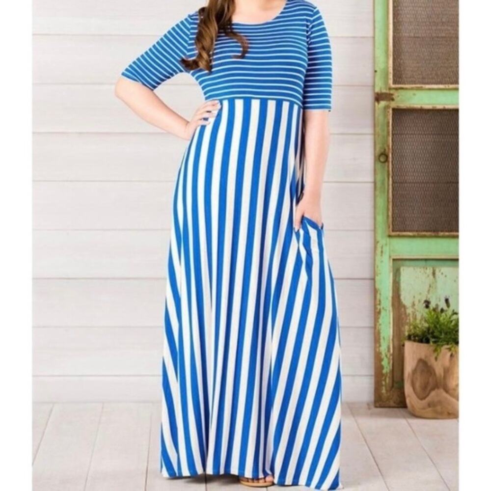 Matilda Jane Blue Stripe Road Ahead Maxi Dress Sz.S